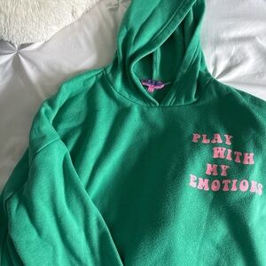 Edikted Green Hoodie with Pink Text